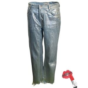 Free People We‎ The Free Metallic Jeans Womens 27 Blue Denim Silver